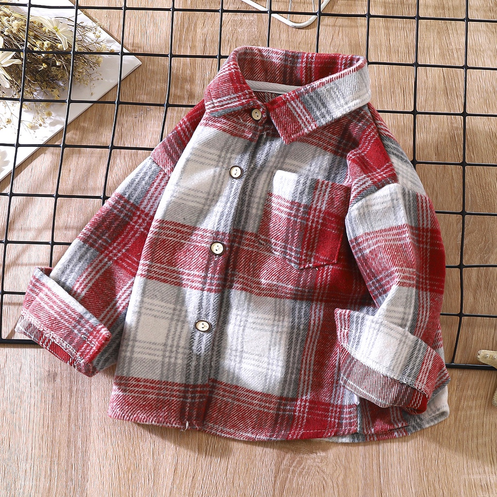 Áo Sơ Mi Bé Trai Bé Gái 90-150 Kích Thước Dài Tay Mùa Thu Kiểm Tra Áo Sơ Mi Trẻ Em Retro Áo Khoác Màu Phong Cách Mới Ve Áo Áo Khoác AUBC