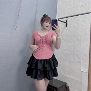 Chân váy xòe Nhỏ Clothing bigsize hai tầng chất vải lụa chéo mềm min lót quần bảo hộ 58-95kg xinh xắn dễ phối   CV XOE