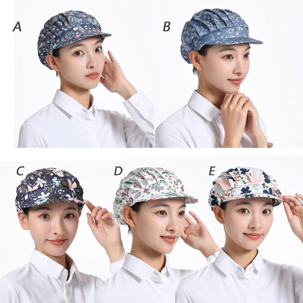 Mũ đầu bếp SUNKISSD, Mũ làm việc bằng vải Cotton chống bụi, Phụ nữ thực phẩm In vải Nấu ăn Mũ vệ sinh Nhà hàng khách sạn