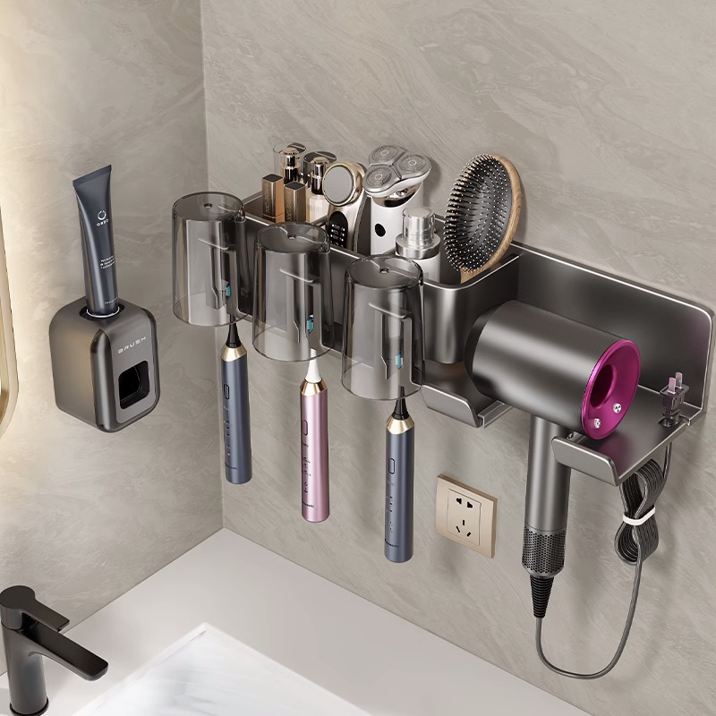 Alumimum Toothbrush Holder Storage Rack Cup Brushing Toilet Punch-Free ...