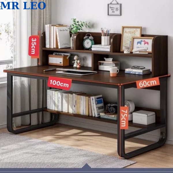 [HỎA TỐC-NHANH] Bàn Học, Bàn Làm Việc Có Giá Để Sách Ván Gỗ MDF Dày 17mm, Chân Sắt Chữ U 25x50