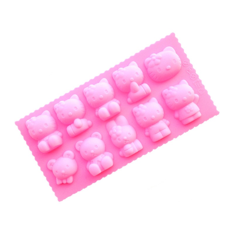 Khuôn silicone 10 Ngăn Làm Bánh Kẹo diy Hình Mèo Hoạt Hình Đáng Yêu