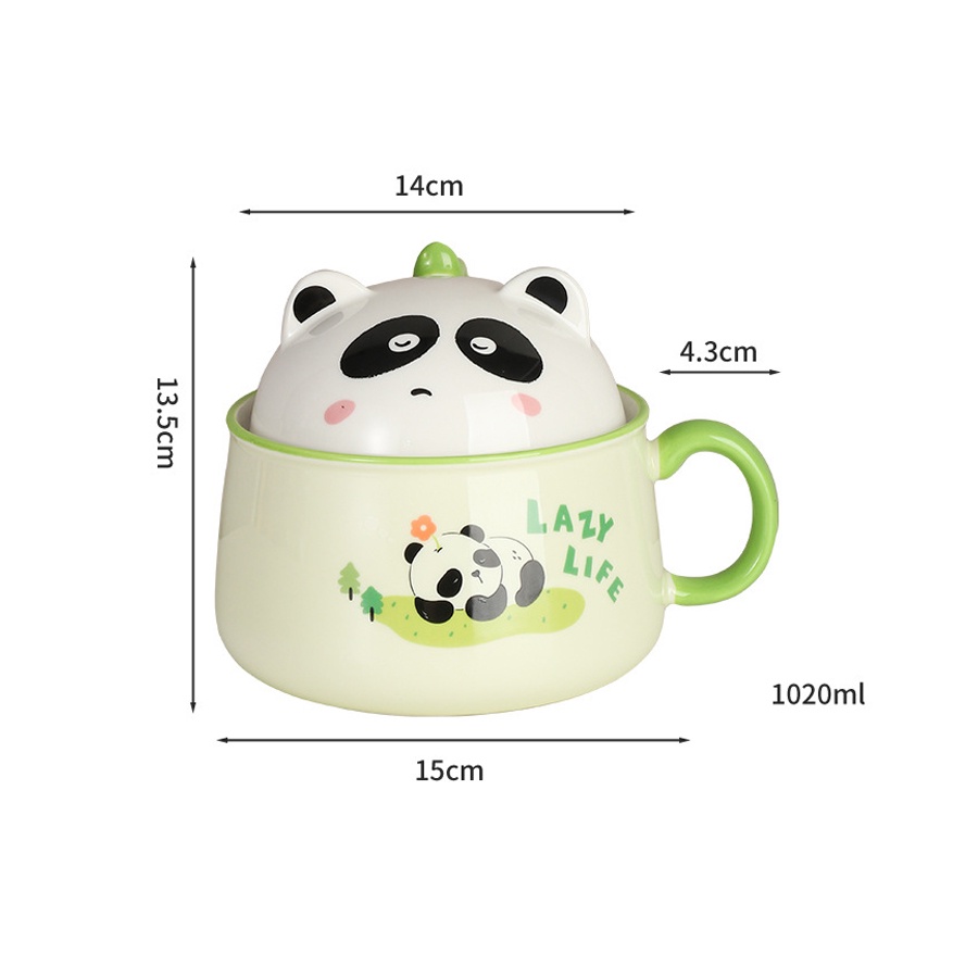 Tô Sứ Panda 3D Hình Gấu Trúc Ăn Mì Dung Tích Lớn 1020ml - Bát Úp Mì Có Nắp Decor Dễ Thương Siêu Cute