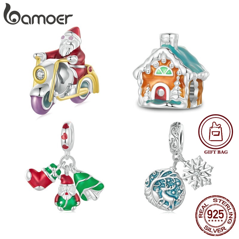 Bamoer Mặt Dây Chuyền Bạc sterling 925 Hình Ngôi Nhà Ông Già Noel Phát Sáng Trong Đêm