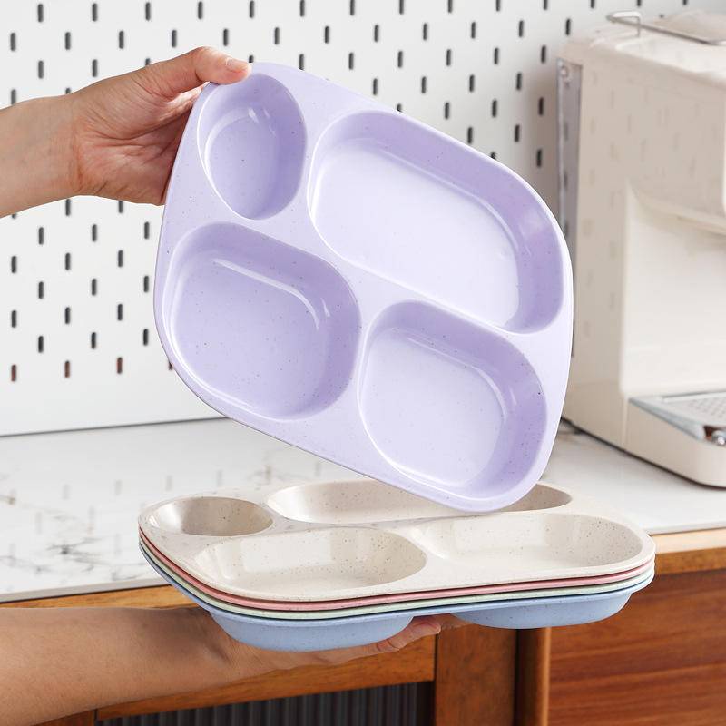 Đĩa Ăn 23cm Chia 4 Ngăn Bằng Nhựa Lúa Mạch Màu Đen / Xanh Lá / Hồng Phong Cách Nhật Bản Dành Cho Trẻ Em