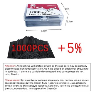 MEGOCE 700 / 1000 CÁI Bút chì tự động nạp lại, chì bút chì cơ học dài 0,5 / 0,7 / 0,9mm 60mm, bút chì cơ khí than chì có thể xóa được màu đen sáng tạo nạp lại sinh viên