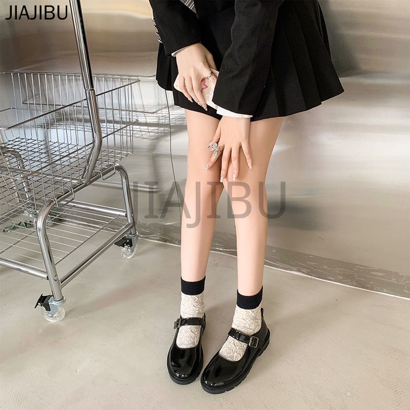 Size 34-44 Giày Nữ Cỡ Lớn Giày Da Học Sinh Phong Cách Anh Quốc Giày Đồng Phục 43 JK Màu Đen Thick Heel Lolita Shoes Korean Fashion Platform Mary Jane Shoes Doll Shoes Anti-slip Round Toe Leather Shoes Giày Công Chúa Giản Dị Phong Cách Preppy Giày Cosplay