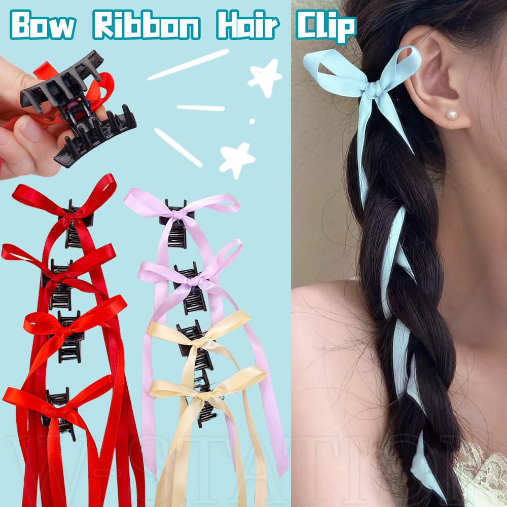 1 Cặp Kẹp Tóc Nơ Ruy Băng Bằng Satin Màu Kẹo Ngọt Thời Trang Hàn Quốc Cho Nữ