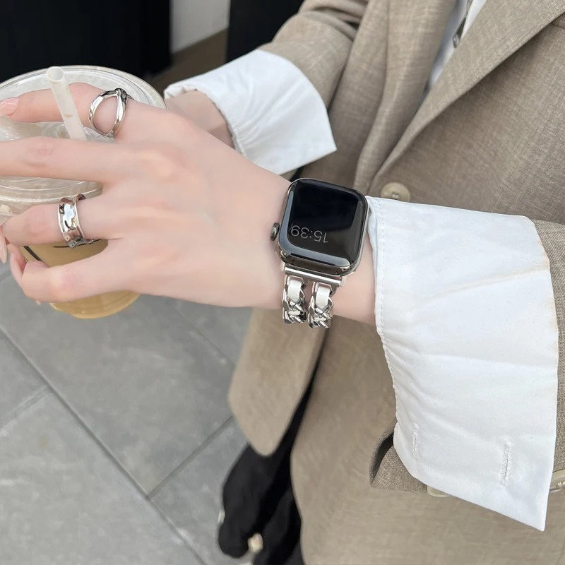Dây Đeo Đồng Hồ Bằng Da Sang Trọng Cho Apple Watch Ultra 2 49mm Series 9 41mm 45mm 38mm 42mm 44mm 40mm iWatch 8 7 SE 6 5 4