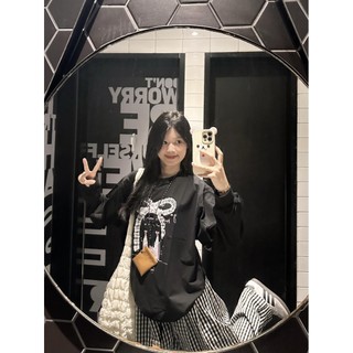 Hiixiivi [Áo thun Cotton 100% mới] Áo thun dài tay cỡ lớn dành cho nữ Áo rộng rãi rộng rãi dành cho nữ Ootd độc đáo 2025