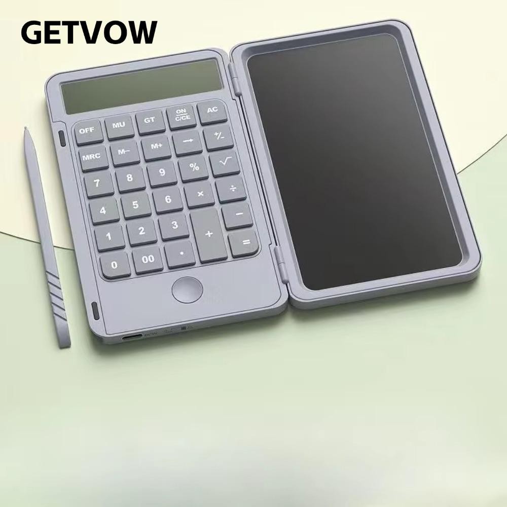 GETVOW Máy tính toán, với máy tính chức năng tiêu chuẩn 12 chữ số LCD Notepad, đa chức năng với tấm lót viết sạc Stylus Type C Tấm vẽ cho văn phòng trường học