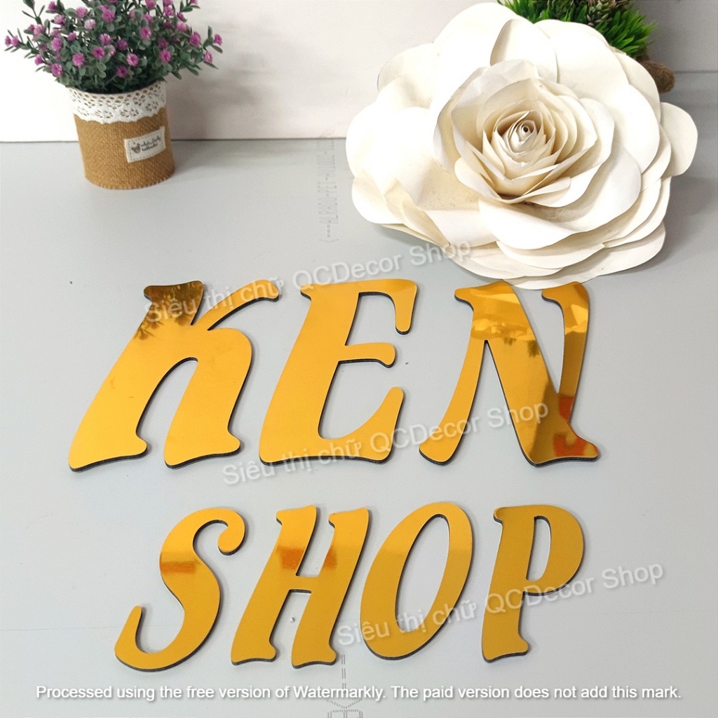 Cao 20cm, Chữ Alu Vàng Gương, dày 3mm, Flamenco, dán tường, biển quảng cáo Chotdonnaoo