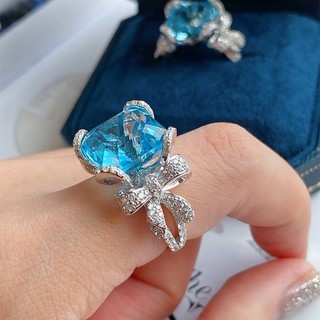 ♥ Nhẫn nữ Aquamarine Topaz Bow Full Diamond Ring