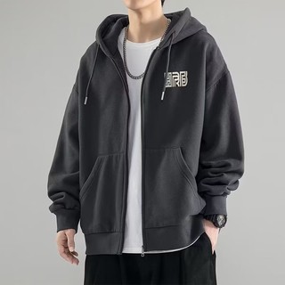 Áo khoác hoodie nỉ dành cho nam màu xám đậm mùa xuân thu mới hợp thời trang