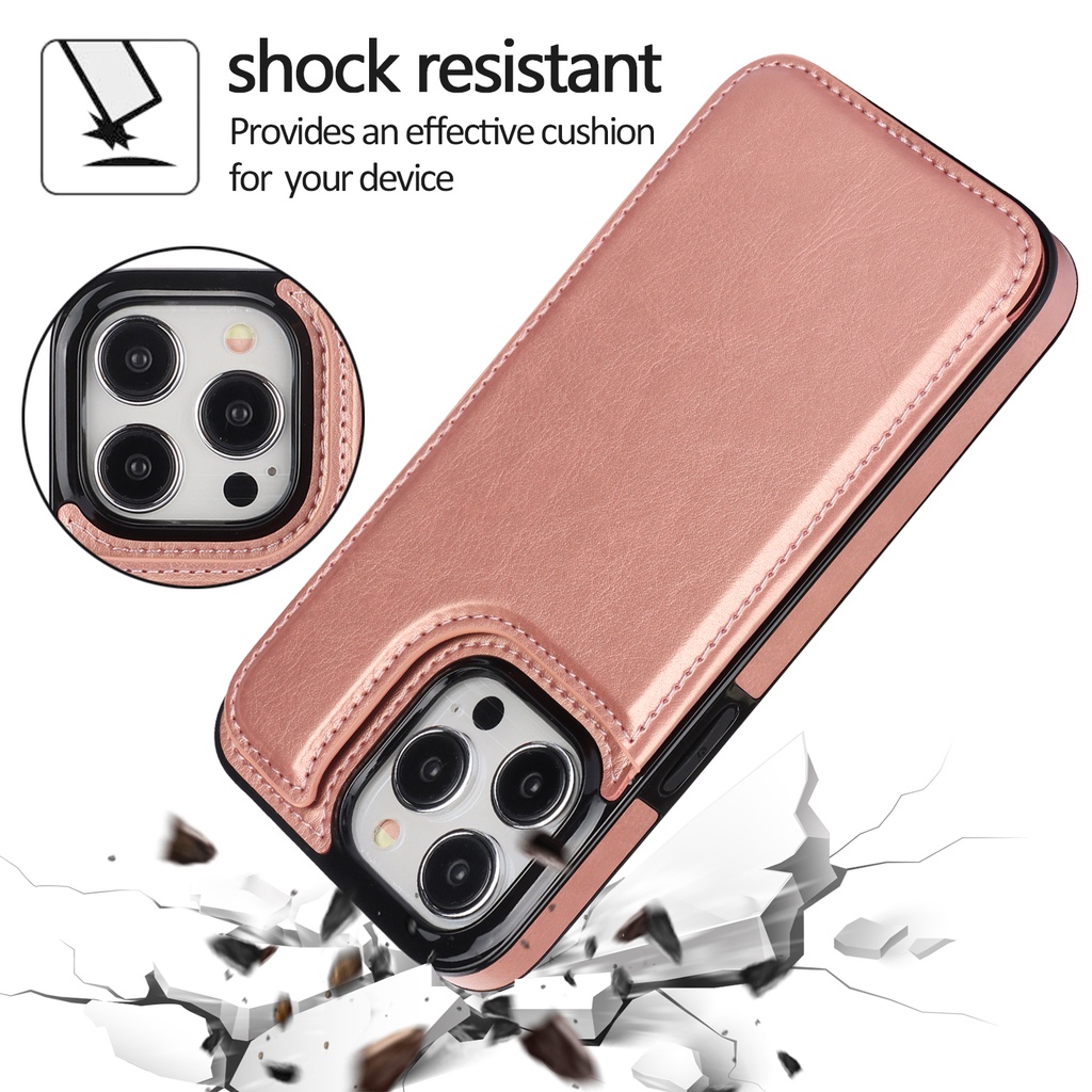 Ốp Điện Thoại Da PU Lật Cho IPhone 13 12 Mini 16 15 14 Plus 11 Pro Max XS Ví Có Giá Đỡ Thẻ Vỏ Chống Sốc