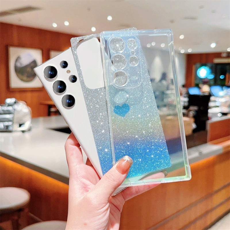 Ốp điện thoại trong suốt hình trái tim tình yêu sang trọng lấp lánh cho Samsung Galaxy S24 S23 UItra S22 Plus S23 S21 S20 FE Vỏ chống sốc