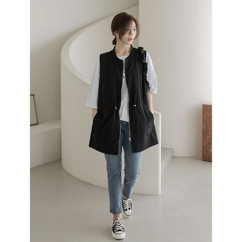 Plus Size Áo Vest Nữ Thường Ngày Mới Dây Rút Phối Ren Đa Năng Và Phong Cách Rời