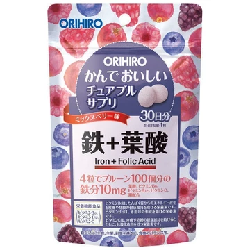 VIÊN NGẬM BỔ SUNG SẮT VÀ FOLIC ACID ORIHIRO (GÓI 120 VIÊN - VỊ VIỆT QUẤT MÂM XÔI)