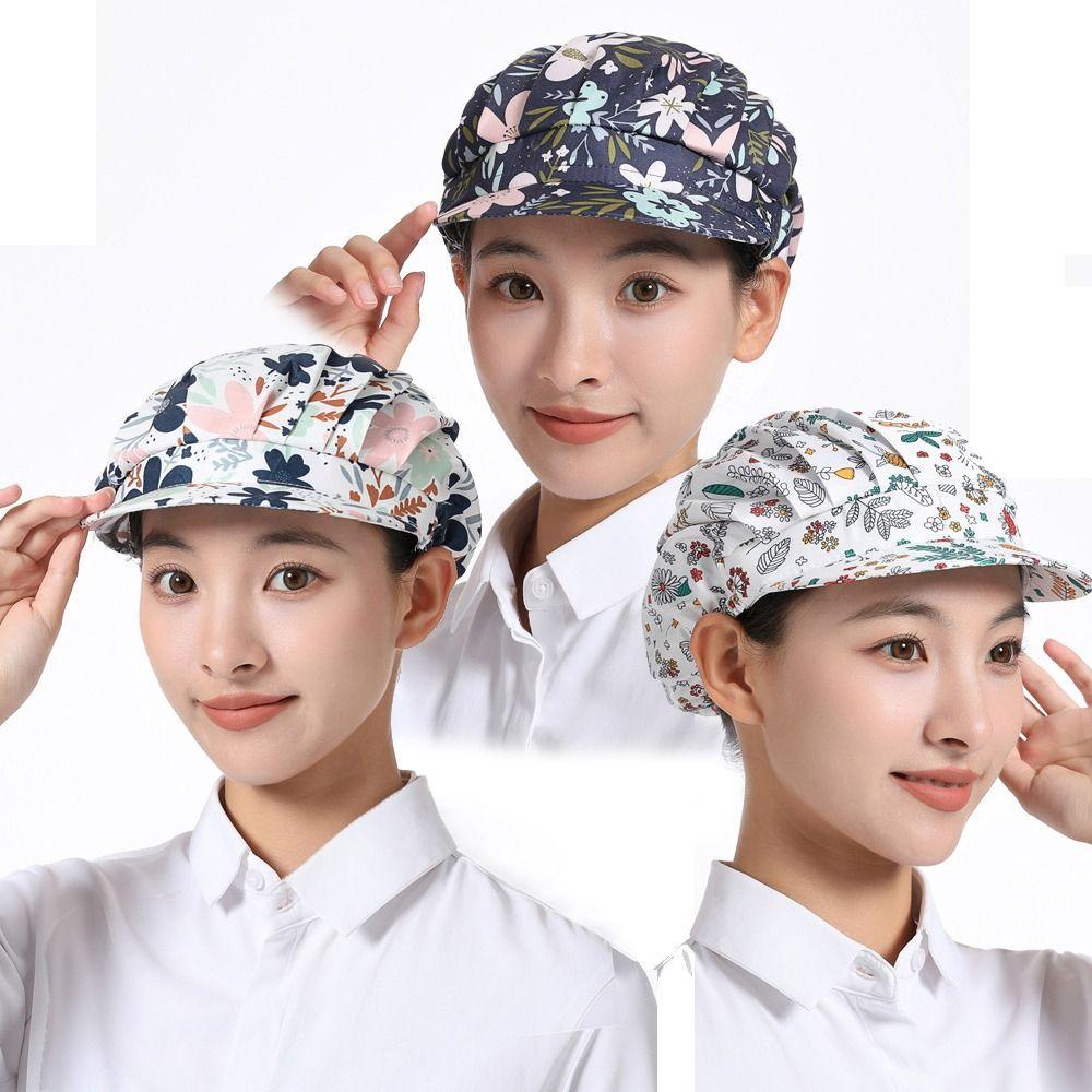 Mũ đầu bếp SUNKISSD, Mũ làm việc bằng vải Cotton chống bụi, Phụ nữ thực phẩm In vải Nấu ăn Mũ vệ sinh Nhà hàng khách sạn