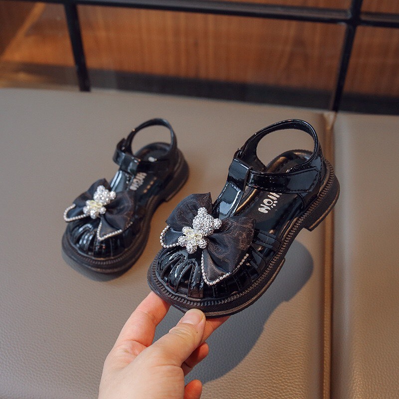 sandal bé gái dép rọ tập đi cho bé êm chân nơ gấu đính đá sáng QCCC có hộp cho bé từ 2 tuổi 7330 ( ảnh thật )