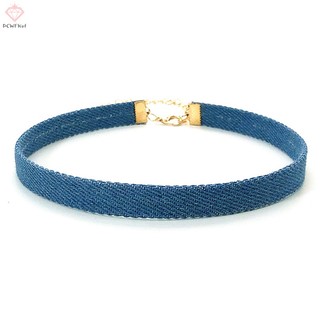 Vòng Cổ choker denim Màu Xanh Dương Phong Cách gothic punk vintage Thời Trang Cho Nữ [pcwfkef] Mới
