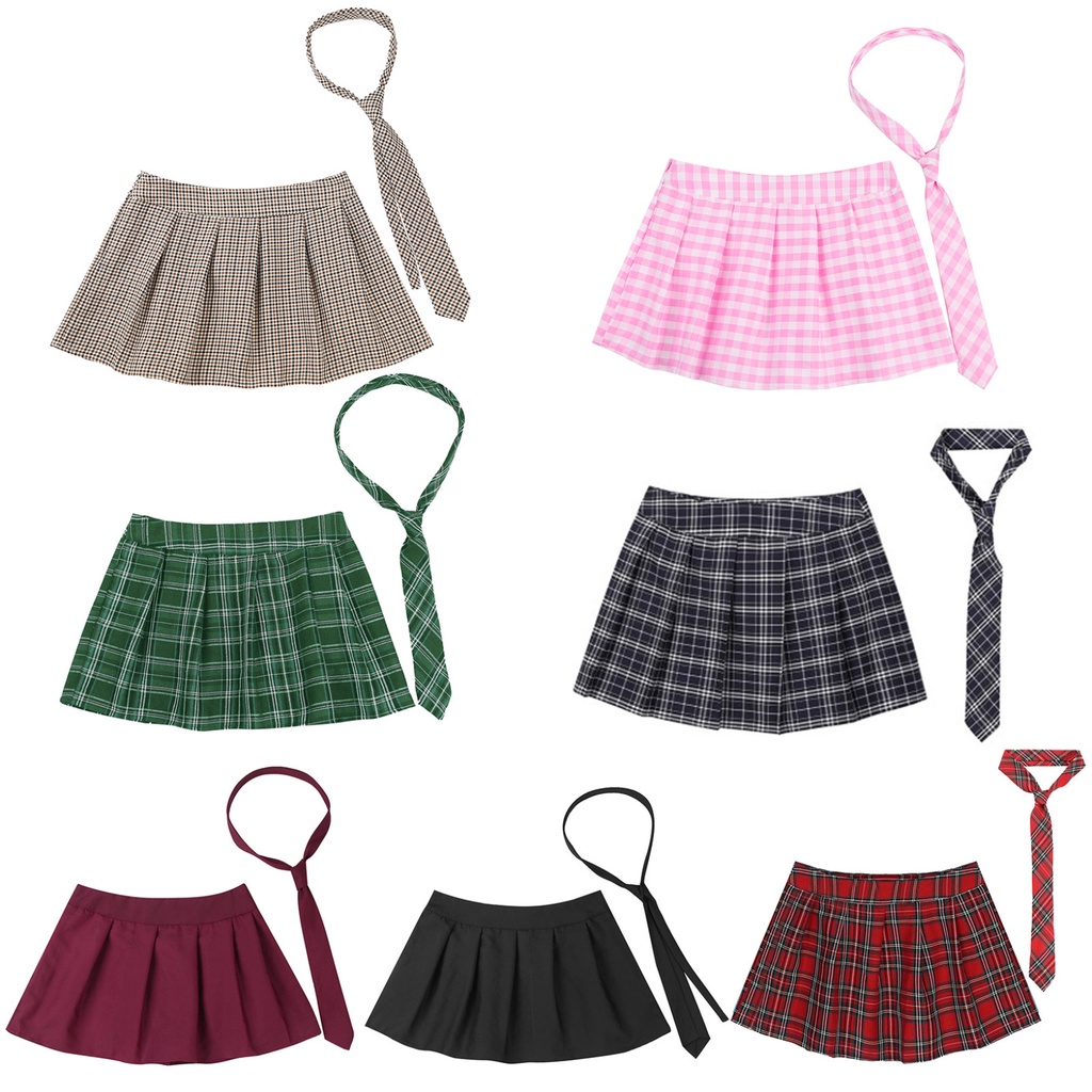 Nữ Sinh Nhập Vai Trang Phục Lạ Mắt Đầm Bóng Trang Phục Dây Kéo Kẻ Sọc Xếp Ly Váy Mini Có Cà Vạt