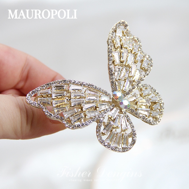 Mauropoli [Sẵn Sàng] Phong Cách Mới Sáng Bóng Zircon Kim Cương Giả Bướm Mùa Xuân Kẹp Tóc Bướm Lớn Kim Loại Hàn Quốc Phụ Kiện Tóc Kẹp Mũ Đội Đầu