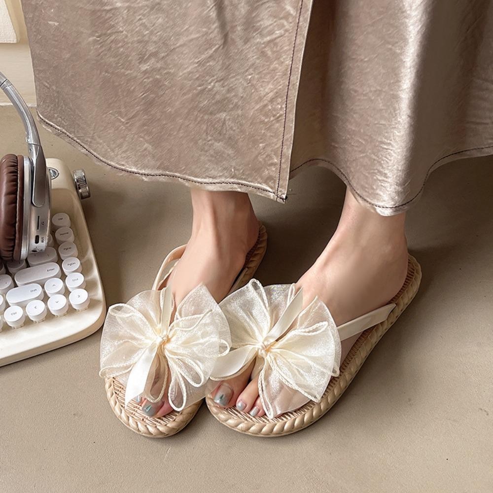 Dép nơ lưới CHIPHIVE, Dép xỏ ngón đế bệt dạo phố chống thấm nước, Giày đeo ngoài chống trượt thời trang Giày bệt hở mũi Dép đi biển ngày lễ