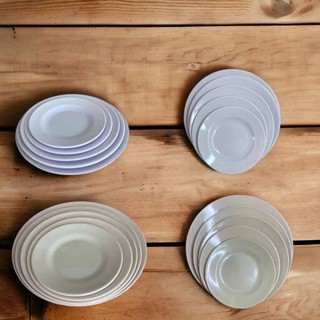 Dĩa Nhựa Melamine Tròn Cạn, Dĩa Cơm Sườn, Cơm Tấm Màu Trắng, Vàng, Xanh 15cm - 25cm - Trường An VN