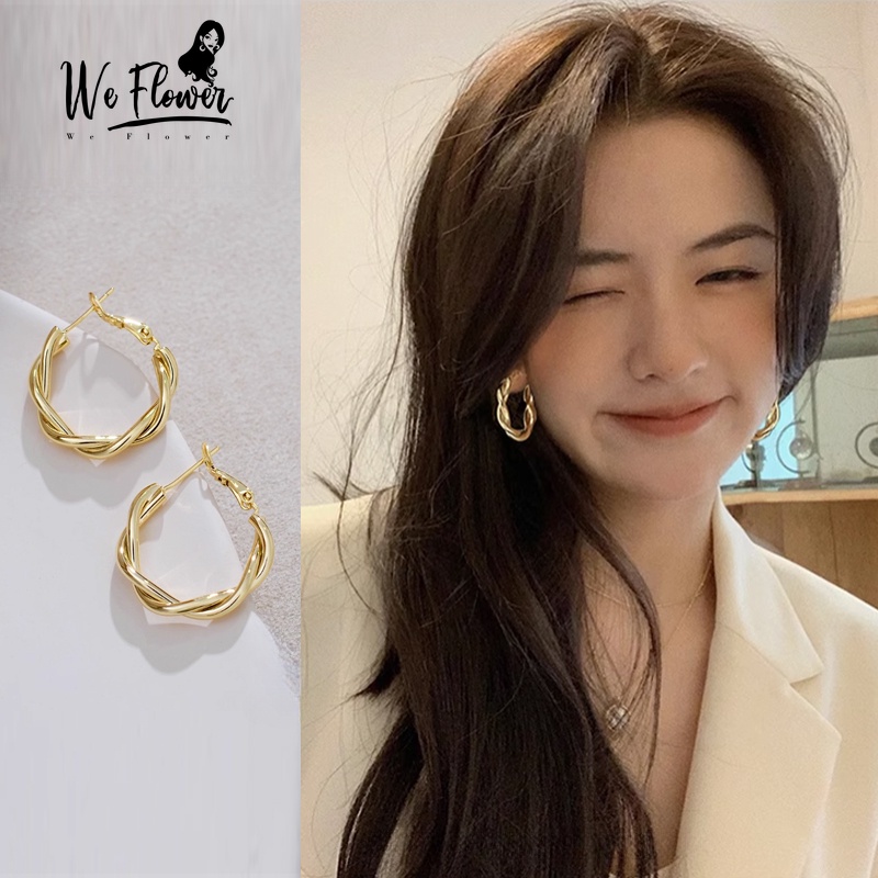 Khuyên tai WE FLOWER vòng xoắn lớn màu vàng thời trang sang trọng cho nữ