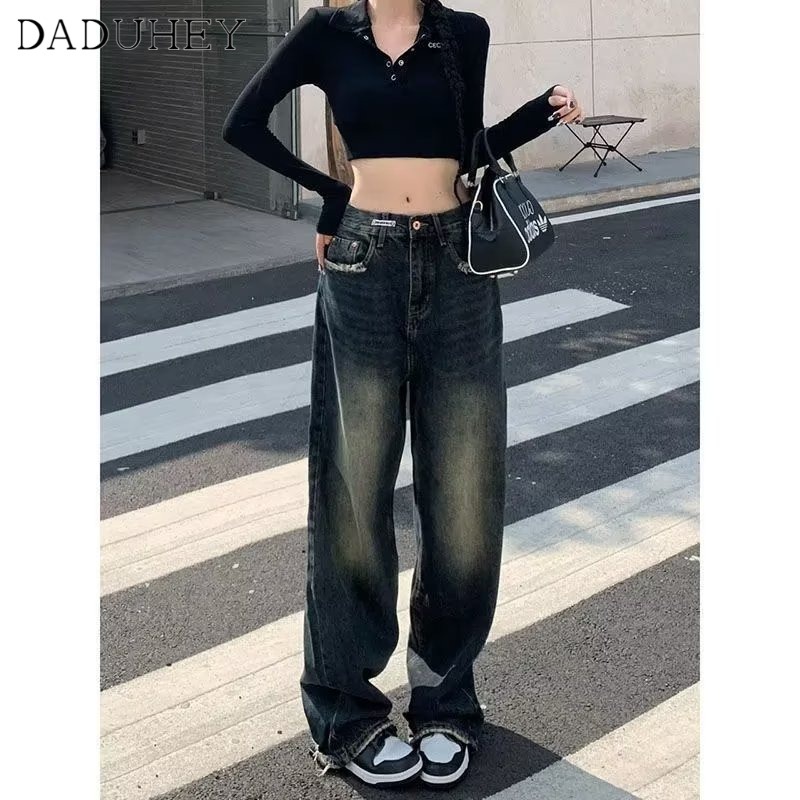 Ảnh Quần jeans DADUHEY lưng cao ống rộng phong cách đường phố Mỹ cổ điển thời trang cao cấp 4