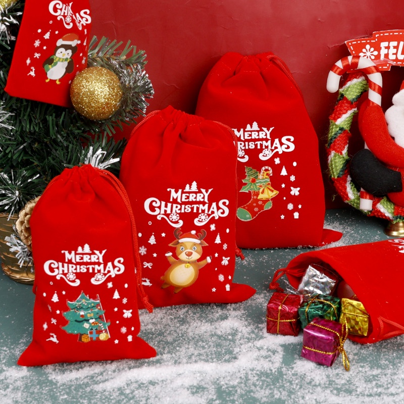 Túi Dây Rút Đa Năng Đựng Quà Giáng Sinh / Đồ Ăn Vặt / Trang Sức Bằng Vải Nhung Hình Ông Già Noel Nai Sừng Tấm / Túi Kẹo Nhỏ Gọn Trang Trí Nhà Cửa Tiệc Tùng