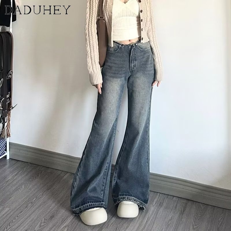 Ảnh Quần jean DADUHEY ống loe dáng rộng lưng cao phong cách Mỹ cổ điển dành cho nữ cỡ lớn 4