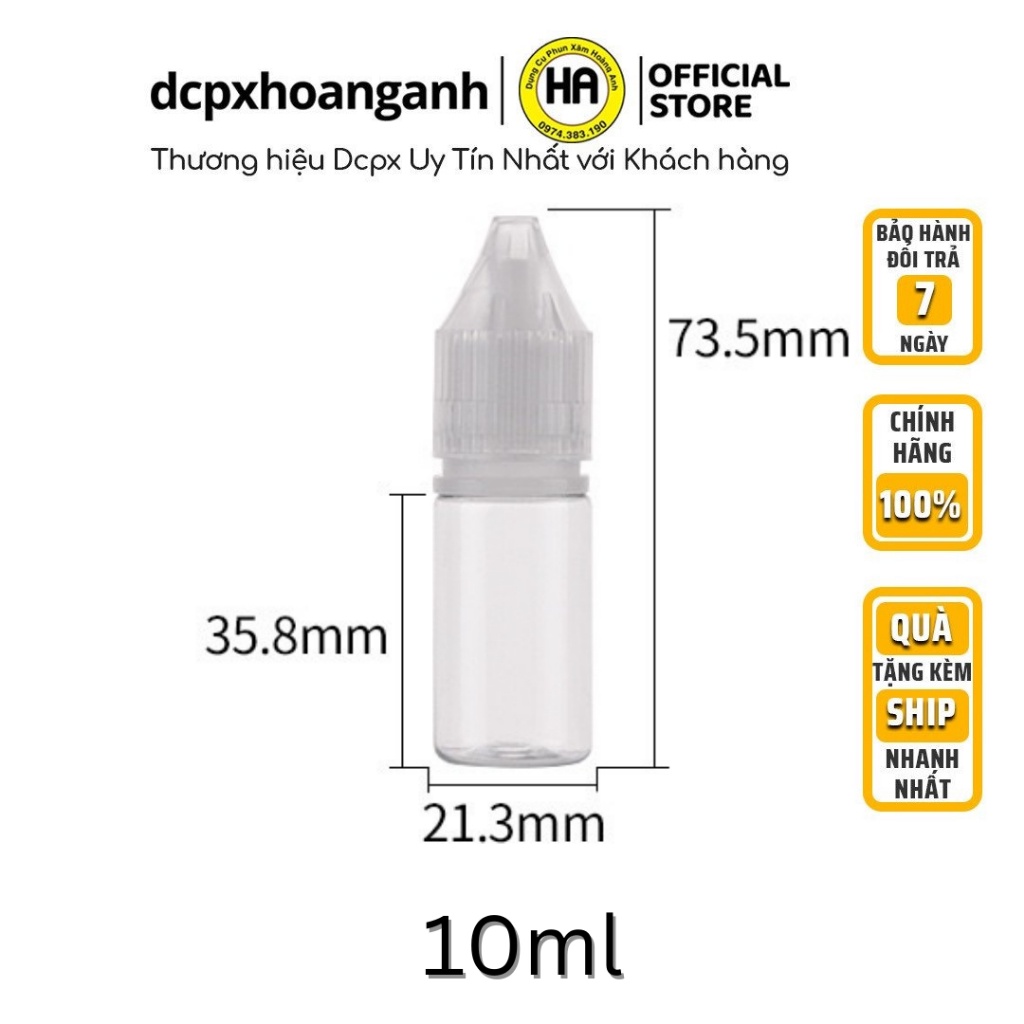 Lọ Chiết Mực Xăm Và Mỹ Phẩm Nhựa Trong Suốt Nắp Đen 5ml hoặc lọ 3ml | dcpxhoanganh PXTM