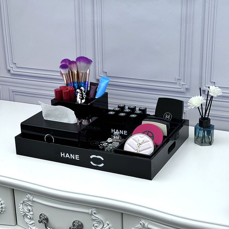 Khay acrylic để bàn cổ điển đựng mỹ phẩm, cọ trang điểm, son môi, bông tẩy trang, phấn lớn