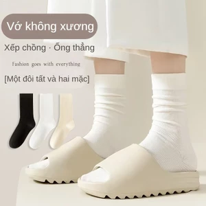 Vớ cotton cổ cao màu trắng đen đơn giản thời trang thu đông