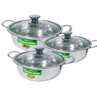 Nồi lẩu inox 304 Nắp kính đáy từ, size 22cm, 24cm,26cm,28cm  phù hợp ăn lẩu, xào - Trường An VN