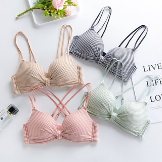 Áo Lót Nâng Ngực Không Gọng Không Đường May Không Đường May Kẻ Sọc Ca Rô Lưng Kiểu Nhật Bản Dễ Thương Cho Học Sinh