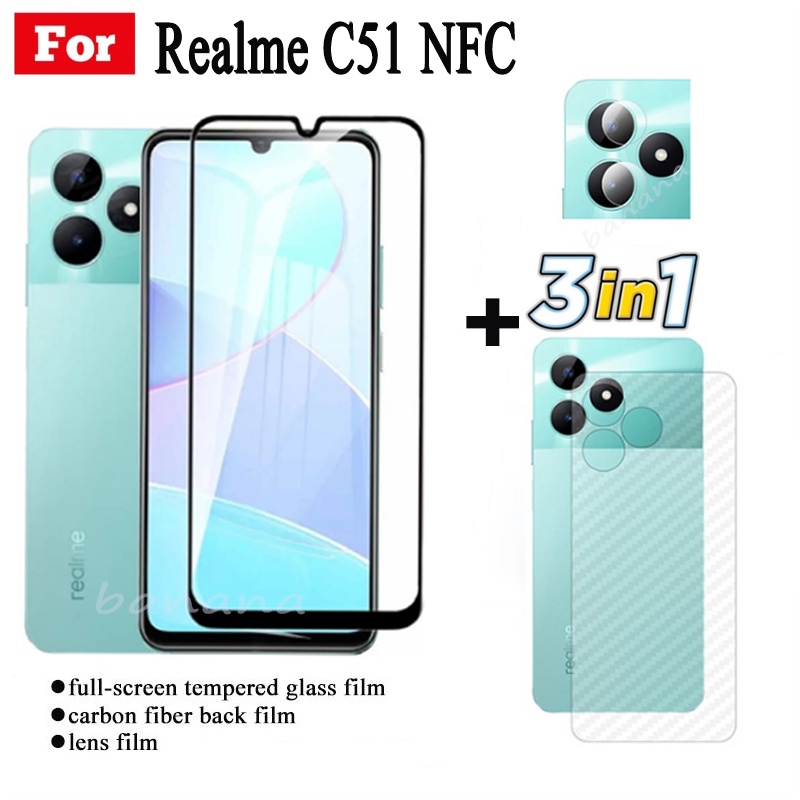 Realme C51 NFC Kính Cường Lực Full Cover Phim Cho Realme C53 C55 C33 C35 C30 C30s C25 C25s C25Y C21Y C17 C15 C12 C11 2021 Ống Kính Máy Ảnh 3 Trong 1 Kính Bảo Vệ Màn Hình Và Phim Mặt Sau
