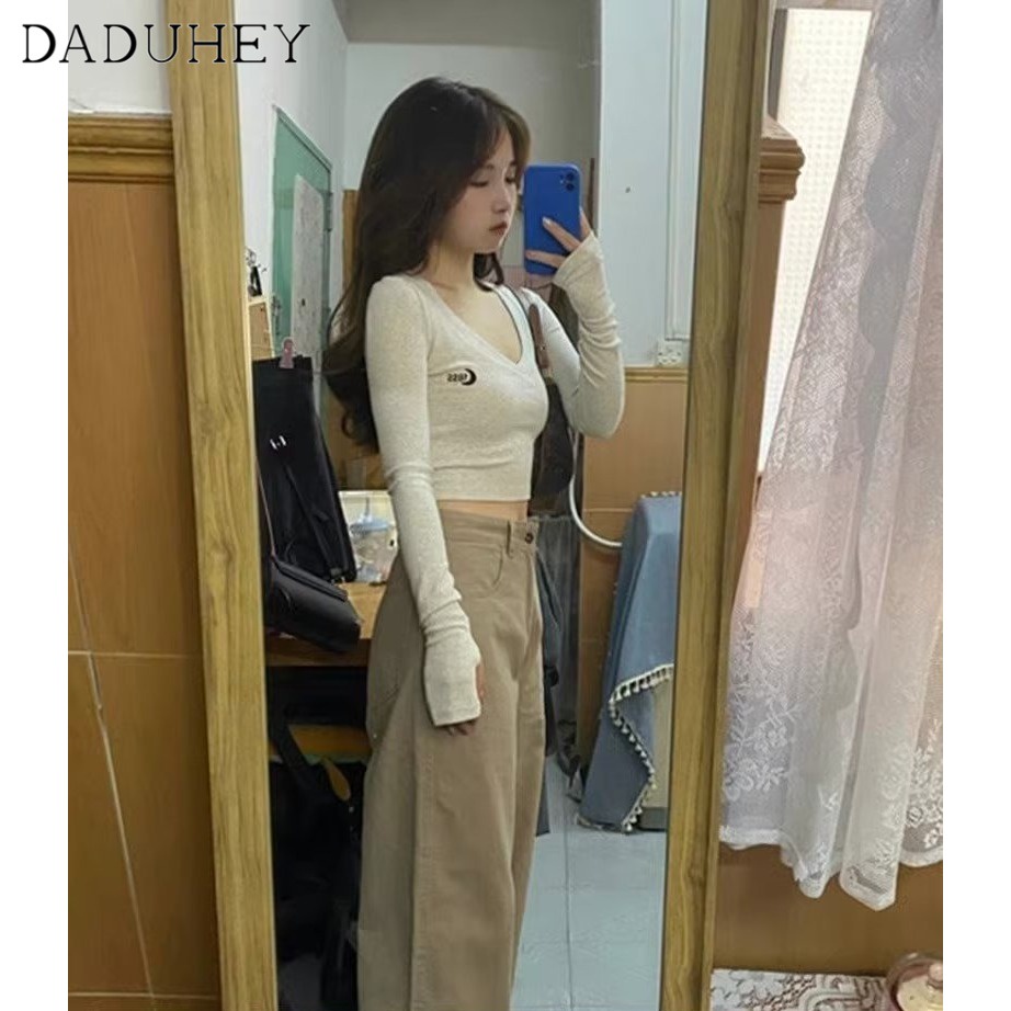Ảnh DaDuHey New American Ins High Street Retro Khaki Jeans Niche High Waist Loose Wide Leg Pants Large Size Trousers 3