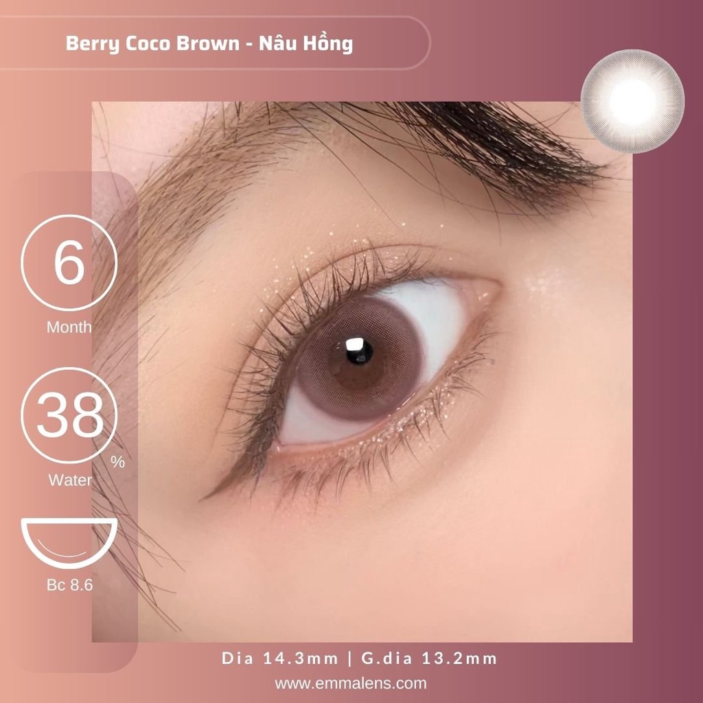 Kính áp tròng Berry Coco | Lens nâu hồng áp tròng | Emma Lens