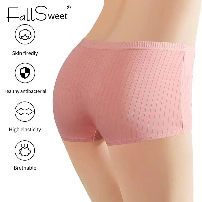 Ảnh Fallsweet Quần Lót Boxer cotton Lưng Vừa Mềm Mại Màu Trơn Chống Liền Mạch Gợi Cảm Cho Nam Và Nữ 4