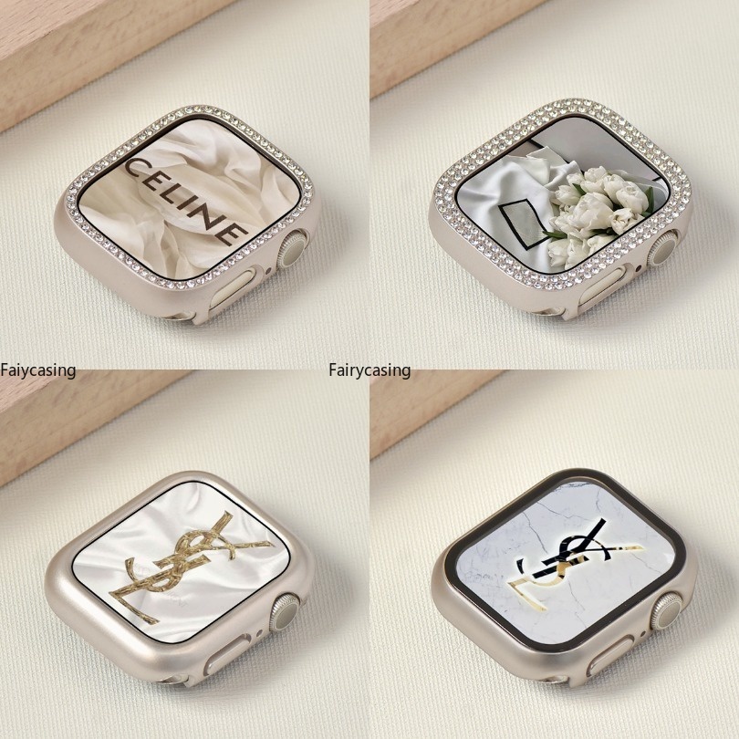 Kính Kim Cương Ngôi Sao + Vỏ Cho Apple Watch Series 11 10 46MM 9 Ultra 2 49MM 45MM 41mm 44mm 40 42 38mm Kính Cường Lực Bảo Vệ Màn Hình Iwatch 7 6 SE 5 4 3