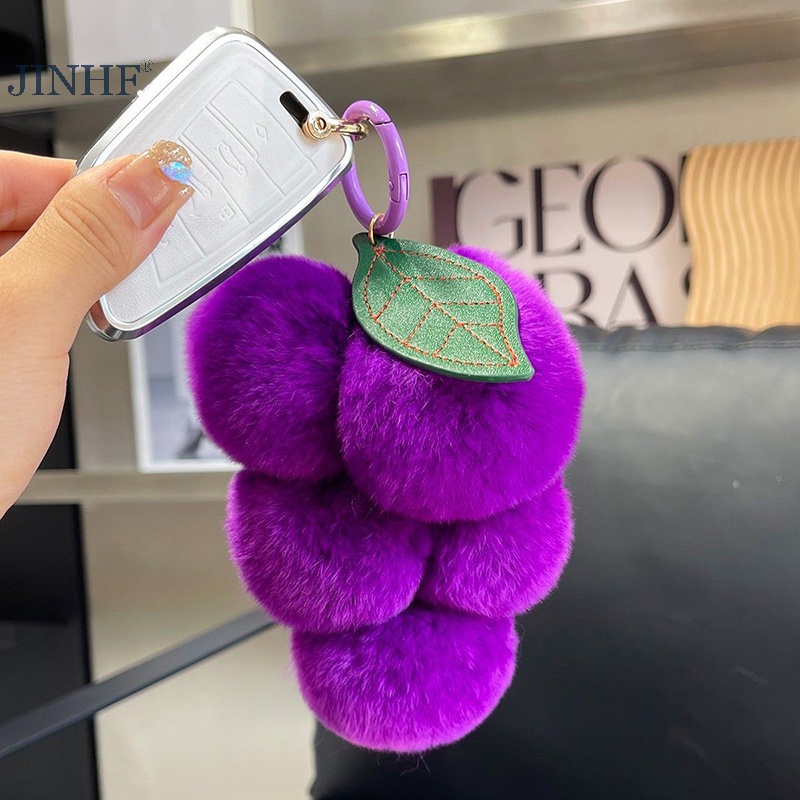 Jim Móc Khóa Hình Chùm Nho Pompom Lông Thỏ Mềm Mại