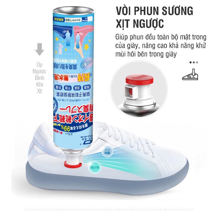 Xịt khử mùi giày ion Nano Bạc, Chai sịt khử mùi giày khử khuẩn mùi hôi chân xịt thơm giày cho hiệu quả tức thì
