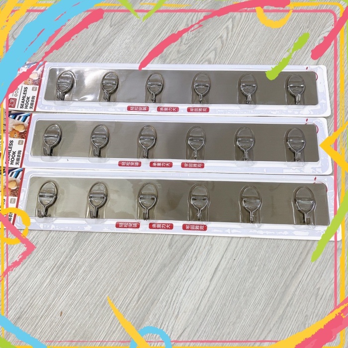 Thanh 6 Móc Dán Tường Inox Chắc Chắn,Bám Dính CAO CẤP LOẠI 1 GiaDungAnhThu