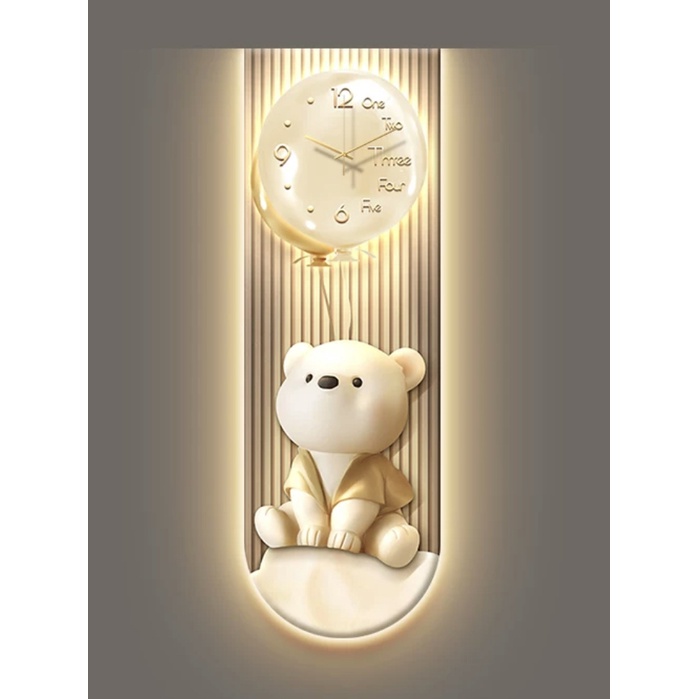 Tranh Đồng Hồ 3D LED Gấu Dễ Thương Trang Trí Nhà Tráng Gương Cao Cấp - OHA DECOR