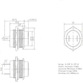 Công tắc nút nhấn tạm thời DUSKGLOW, Công tắc tròn AC 250V / 3A AC 125V / 6A, Mini Không có khóa -ON