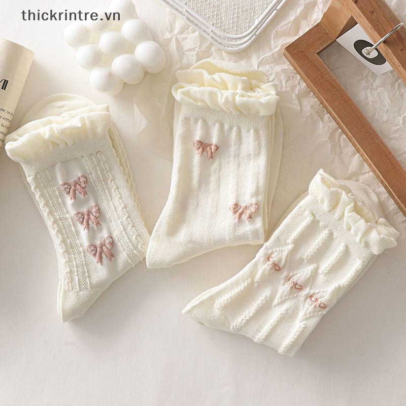 THI Đơn Giản Tất Trắng Đa Năng Đáng Yêu Nơ Nhỏ Hoa Nữ Ống Vừa Tất Bông Tai Kẹp Jk Lolita Bé Gái Cotton VN