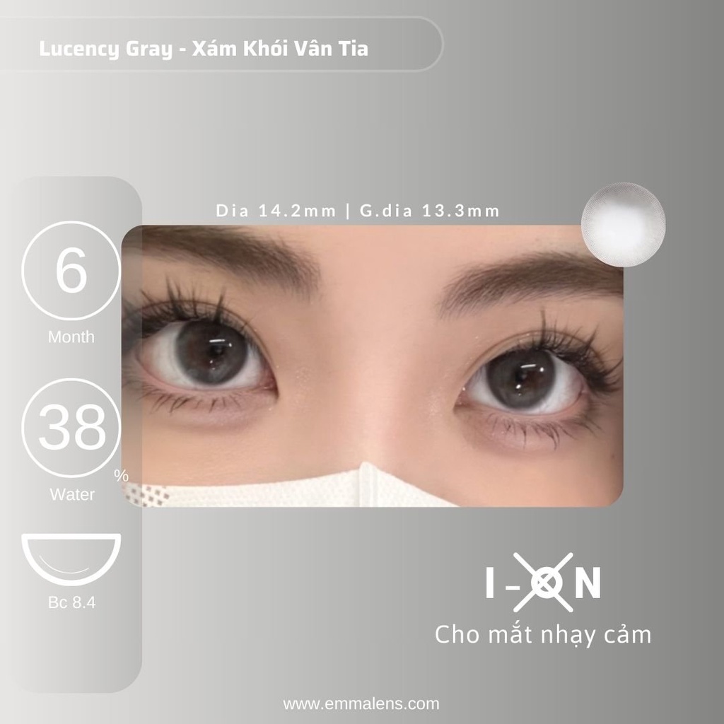 Kính áp tròng Lucency Gray | Lens Xám Khói Vân Tia | Emma Lens